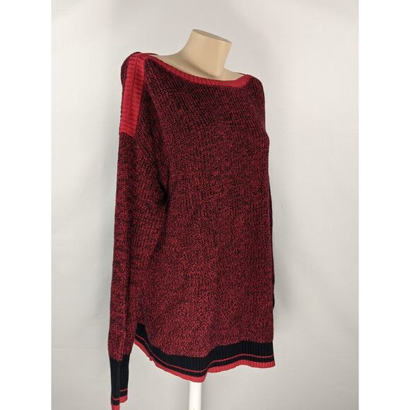 Karen Scott Sweater Marled Wide Boat Neck Red Black XL Knit Office Long Sleeve - Picture 5 of 7